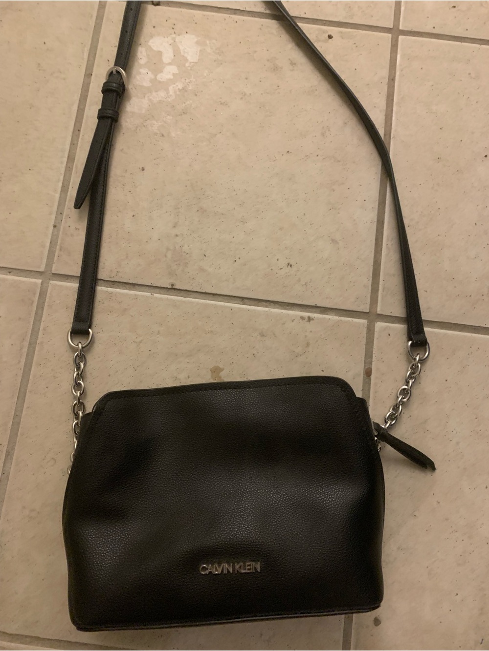 Calvin Klein Black Pebbled Leather Crossbody with Chain Strap